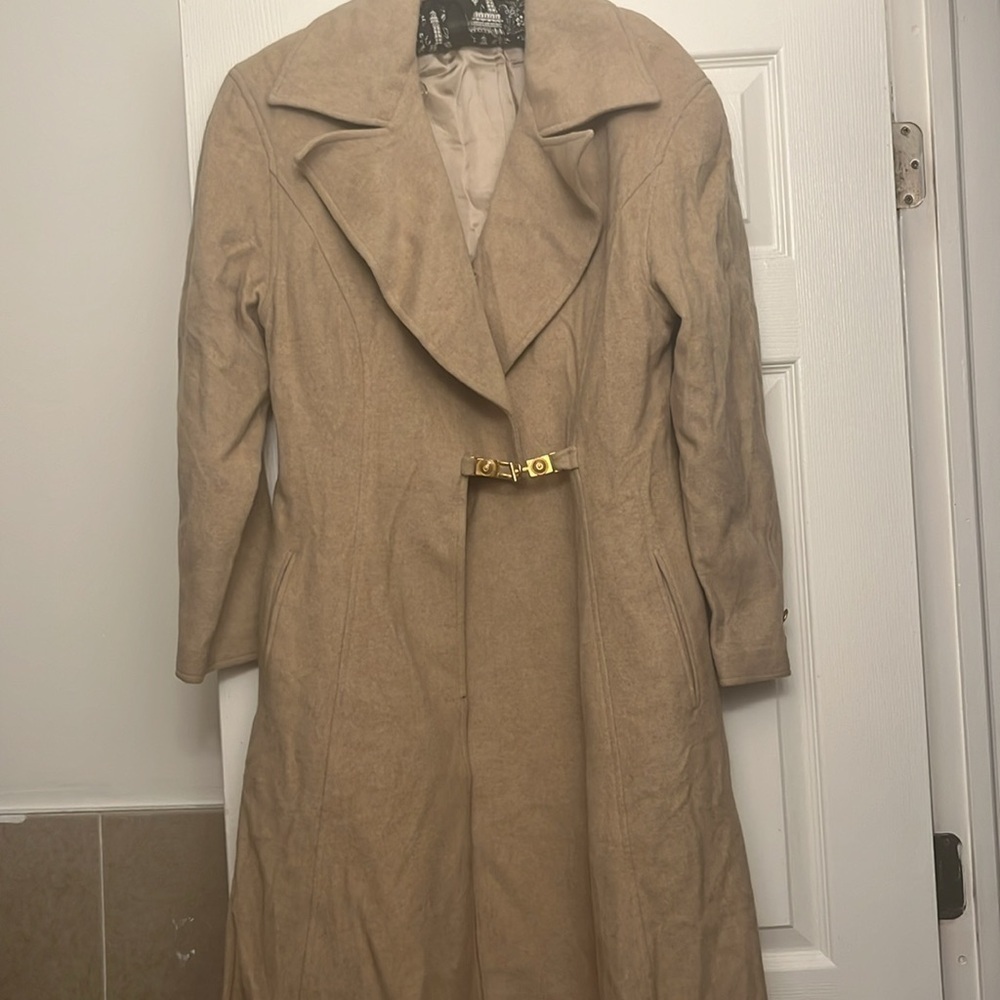 Lavantino tan wool  long trench coat - Picture 3 of 9